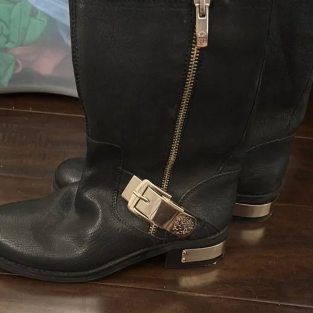 Vince Camuto Black Combat Moto Boots with Zipper